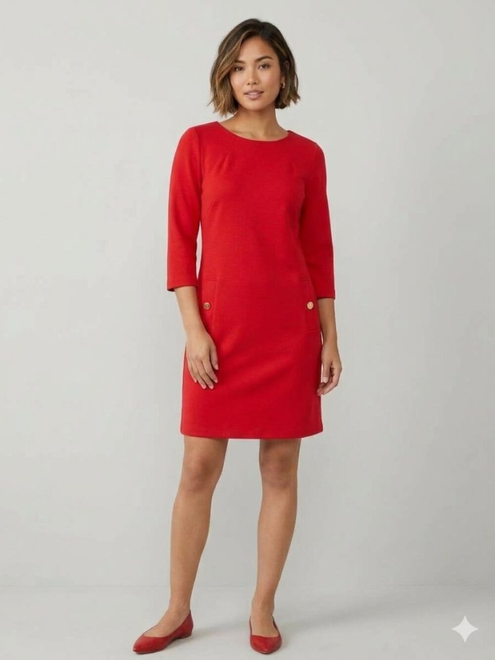 Liz Claiborne Red Short-Sleeve Sheath Dress with Gold Buttons (Size 4)
